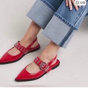 Steve Madden Women Smokee Buckle Slingback Flats Red Size 10 Vintage 50s look